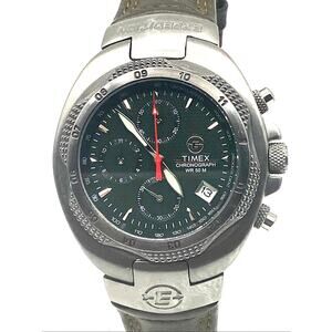 Vintage Timex Expedition Chronograph Green Dial Steel Watch